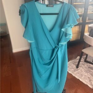 OTEN Teal Ruffle Sleeve Midi Dress
